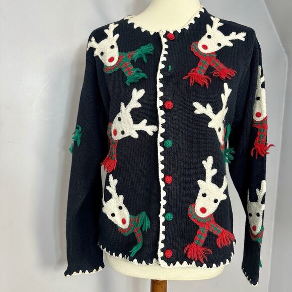 Marisa Christina Y2K 2000 Christmas Collection Cardigan Sweater Reindeer Knit - Picture 9 of 12